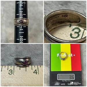 Roma Sterling Silver Garnet Solitare Heavy Ring Band Size 6.75